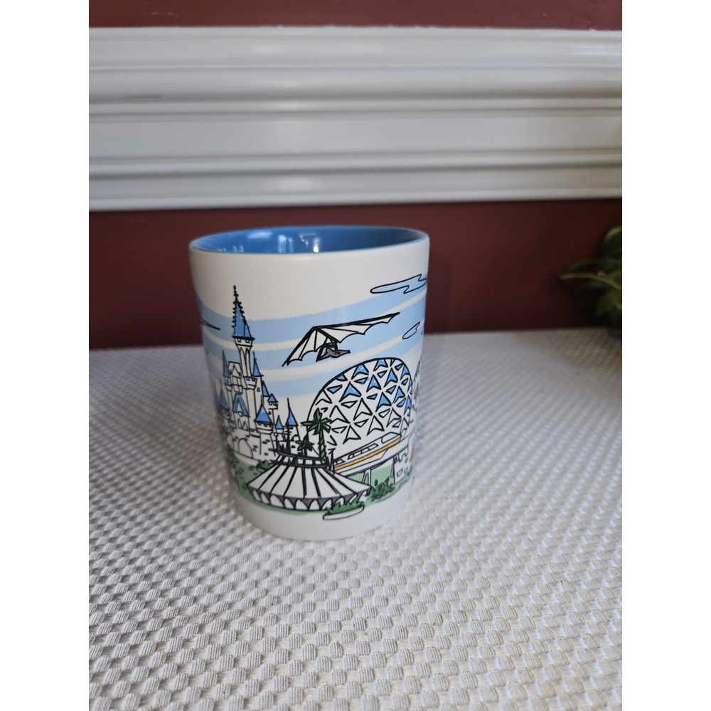Walt Disney World Mug Four Parks One Sketch Skyline EPCOT MK HS AK Blue 4.25"